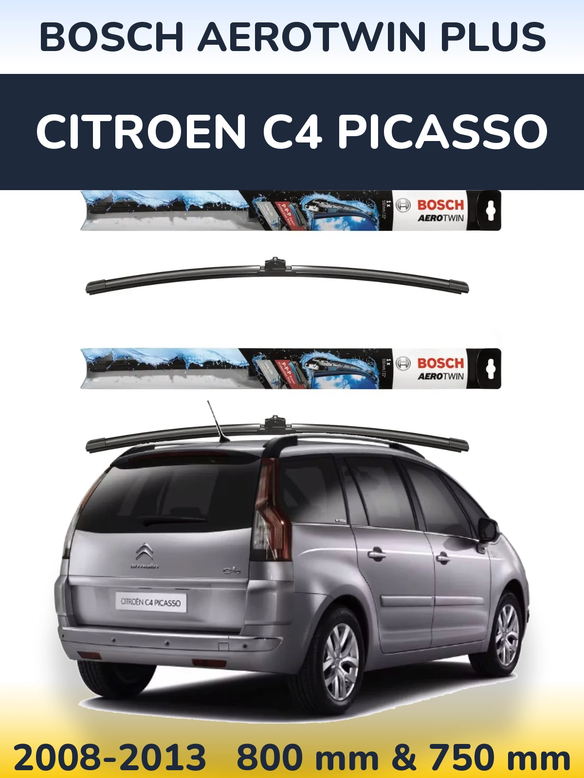 Sada předních stěračů BOSCH AeroTwin Plus 800 a 750 mm pro Citroen C4 Picasso 2008-2013
