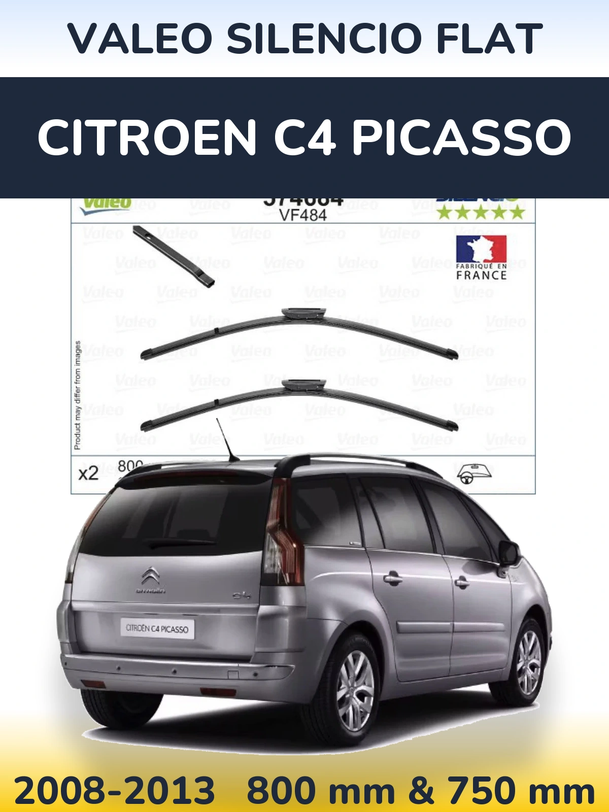 Комплект передніх щіток Valeo Silencio Flat 800 & 750 мм для Citroen C4 Picasso 2008-2013