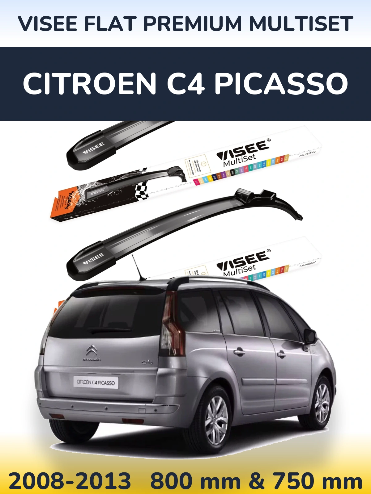 Sada předních stěračů VISEE FLAT PREMIUM MultiSet 800 a 750 mm pro Citroen C4 Picasso 2008-2013