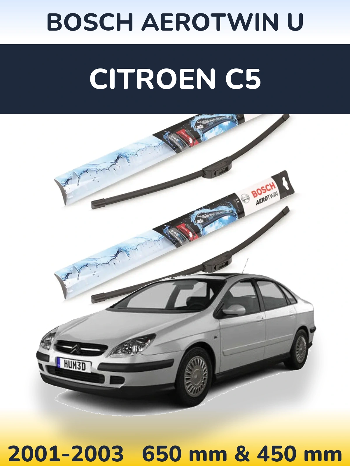 Sada předních stěračů BOSCH AeroTwin U 650 a 450 mm pro Citroen C5 2001-2003