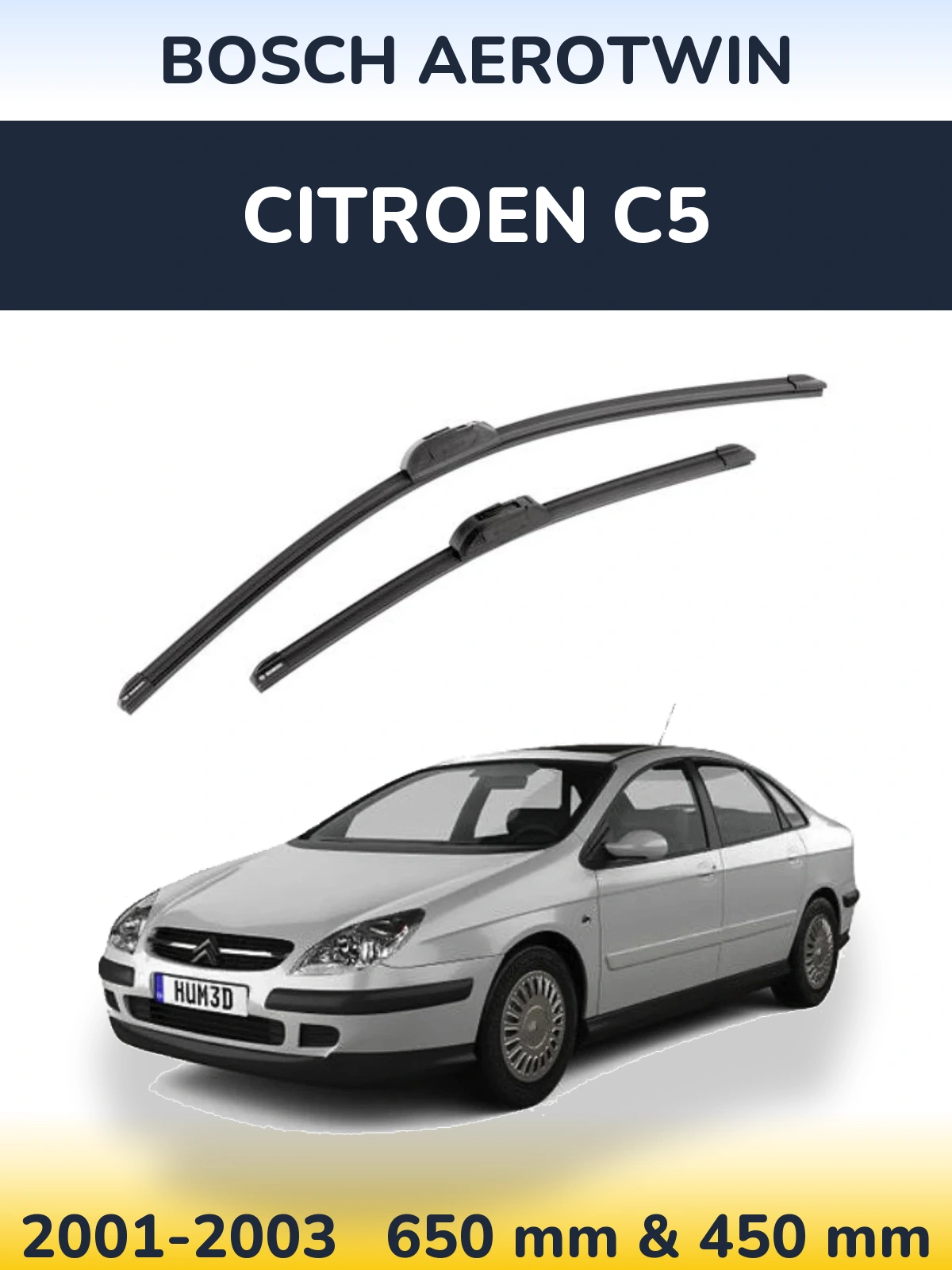 Sada předních stěračů BOSCH AeroTwin 650 a 450 mm pro Citroen C5 2001-2003