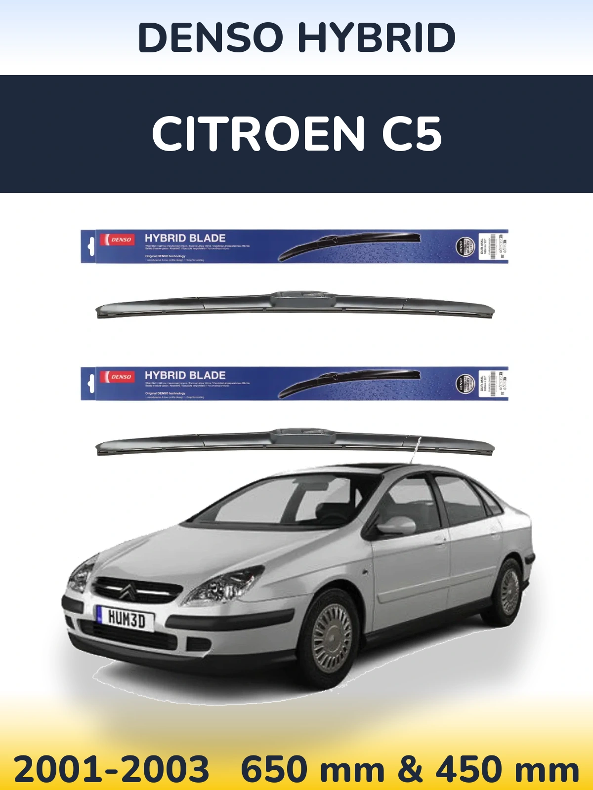 Sada předních stěračů Denso Hybrid 650 a 450 mm pro Citroen C5 2001-2003