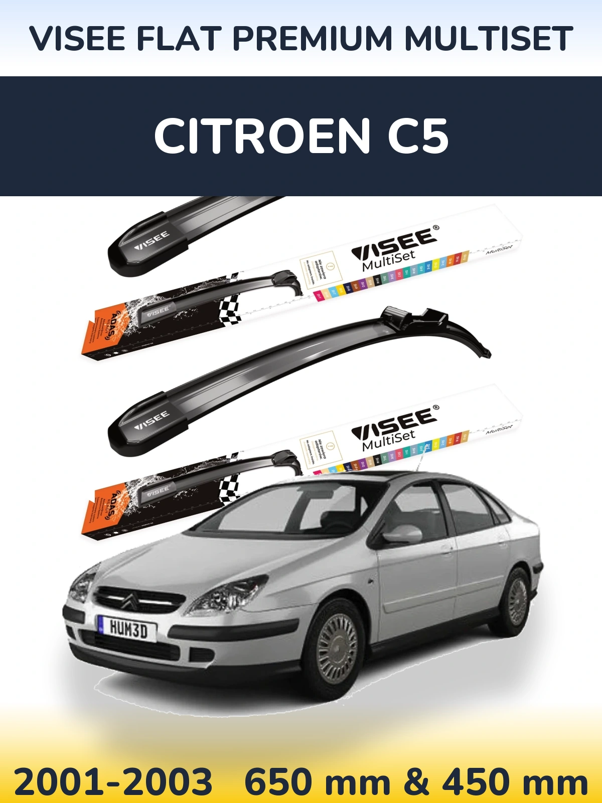 Sada předních stěračů VISEE FLAT PREMIUM MultiSet 650 a 450 mm pro Citroen C5 2001-2003