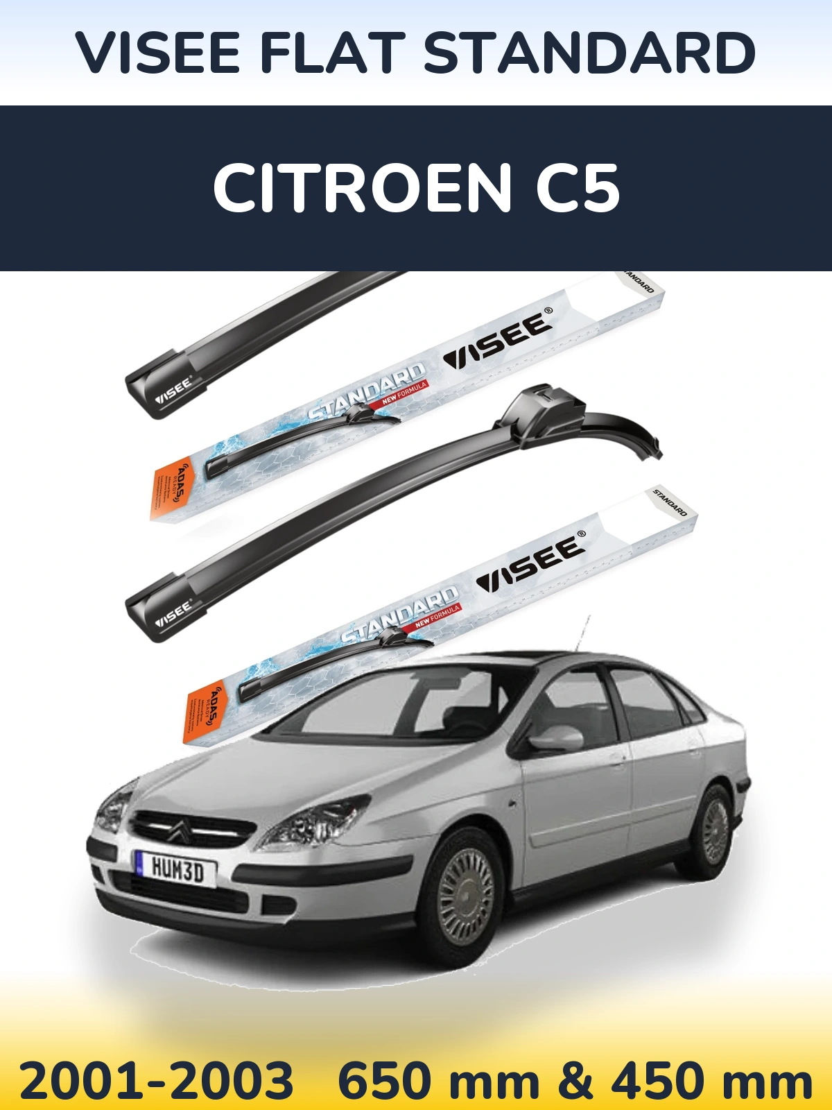 Sada předních stěračů VISEE FLAT STANDARD 650 a 450 mm pro Citroen C5 2001-2003