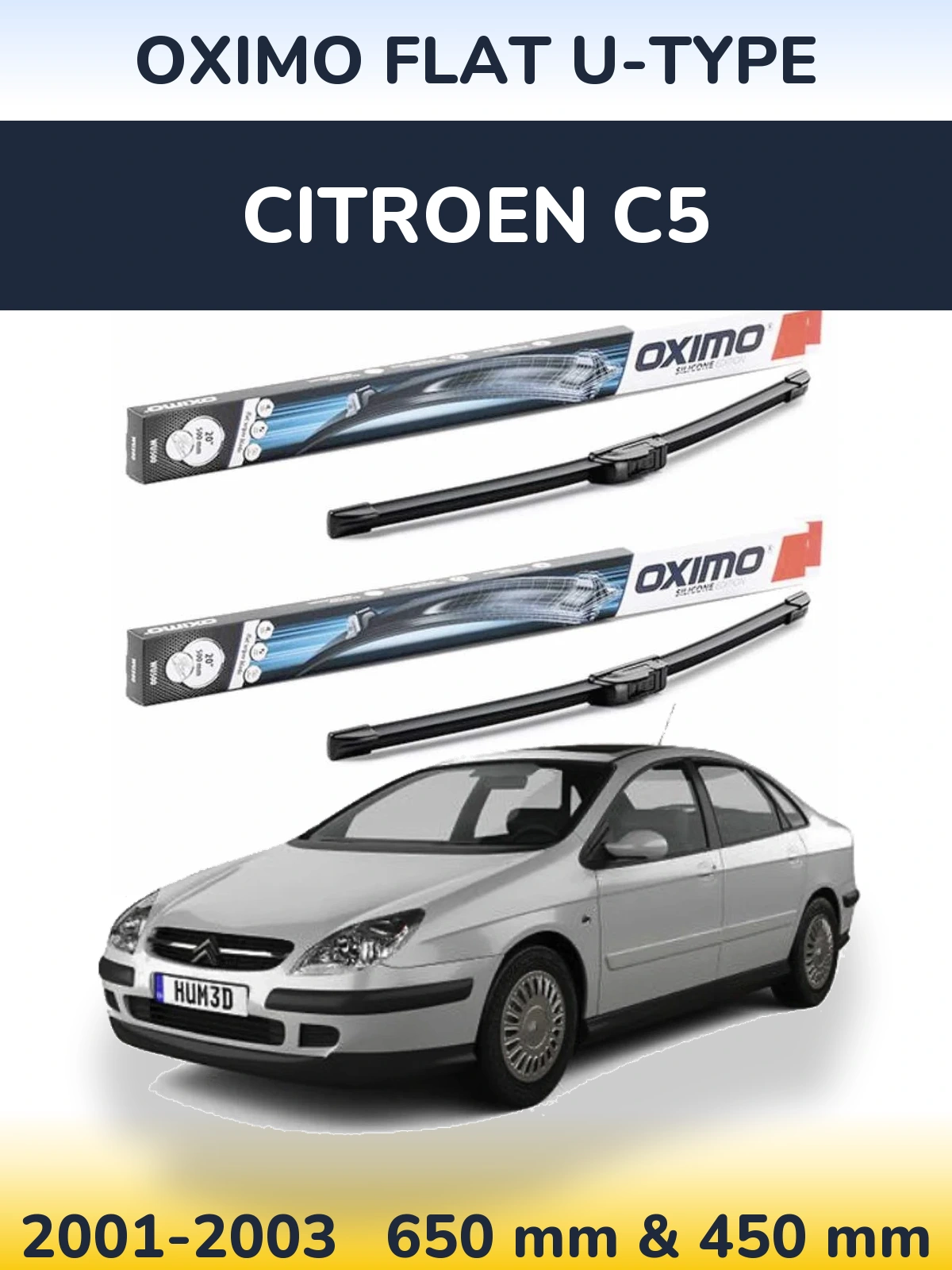 Sada předních stěračů Oximo Flat U-type 650 a 450 mm pro Citroen C5 2001-2003