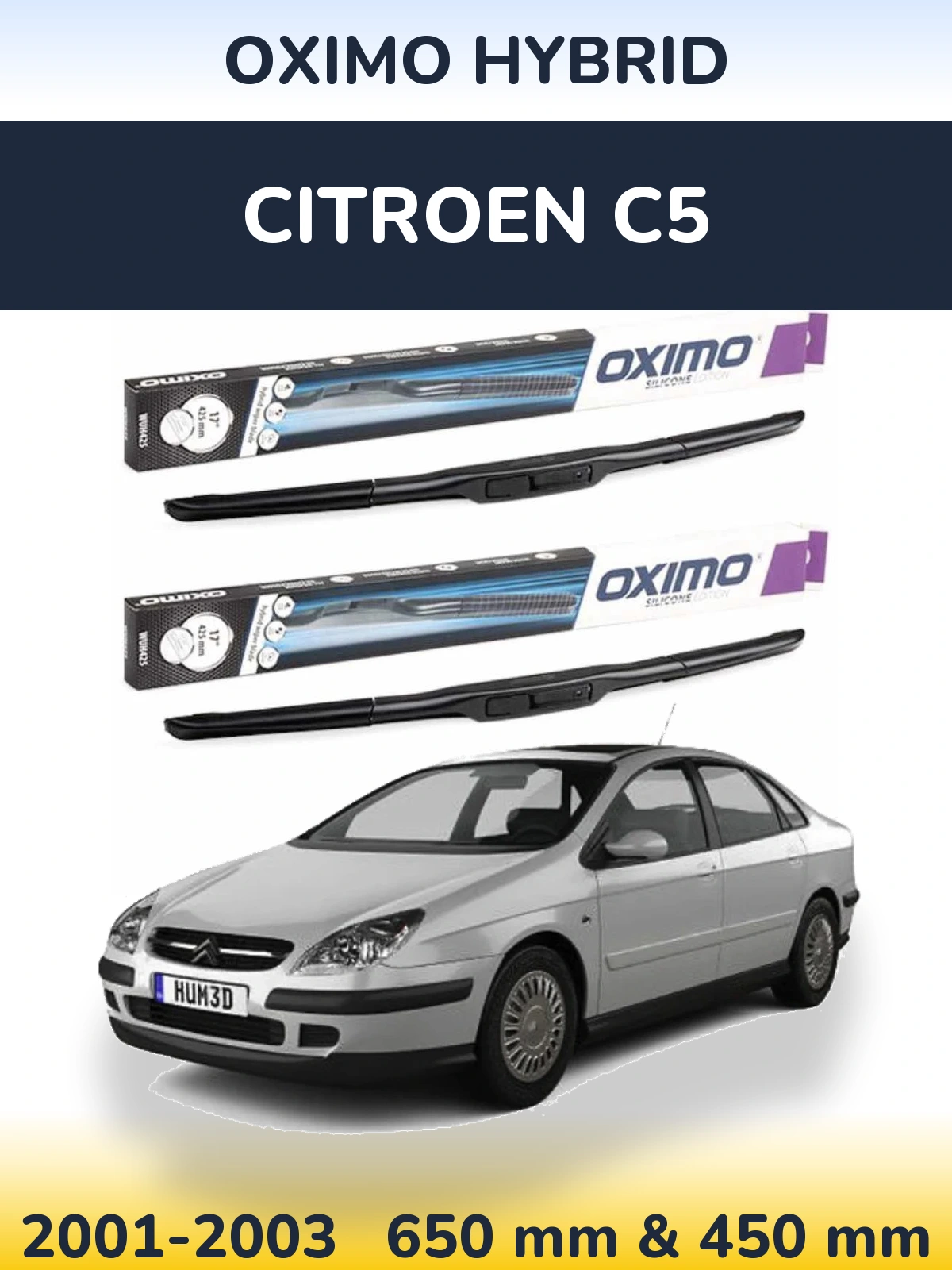 Sada předních stěračů Oximo Hybrid 650 a 450 mm pro Citroen C5 2001-2003
