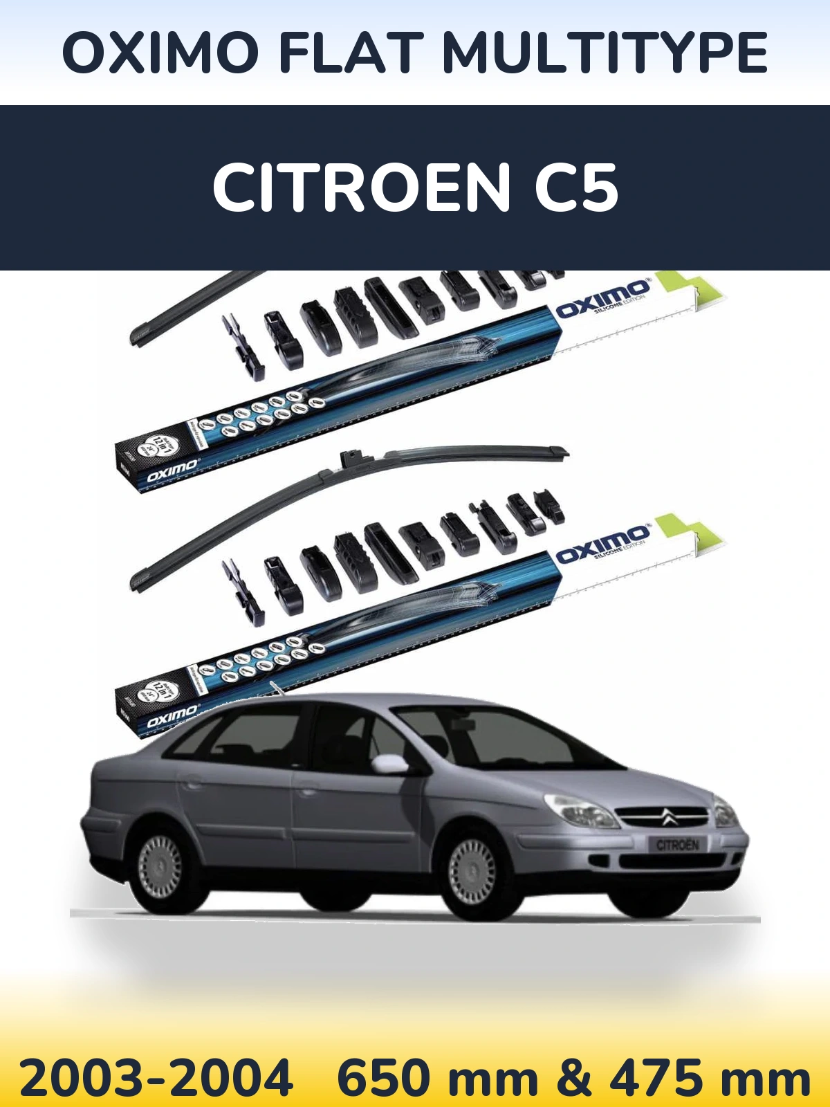 Sada předních stěračů Oximo Flat MultiType 650 a 475 mm pro Citroen C5 2003-2004
