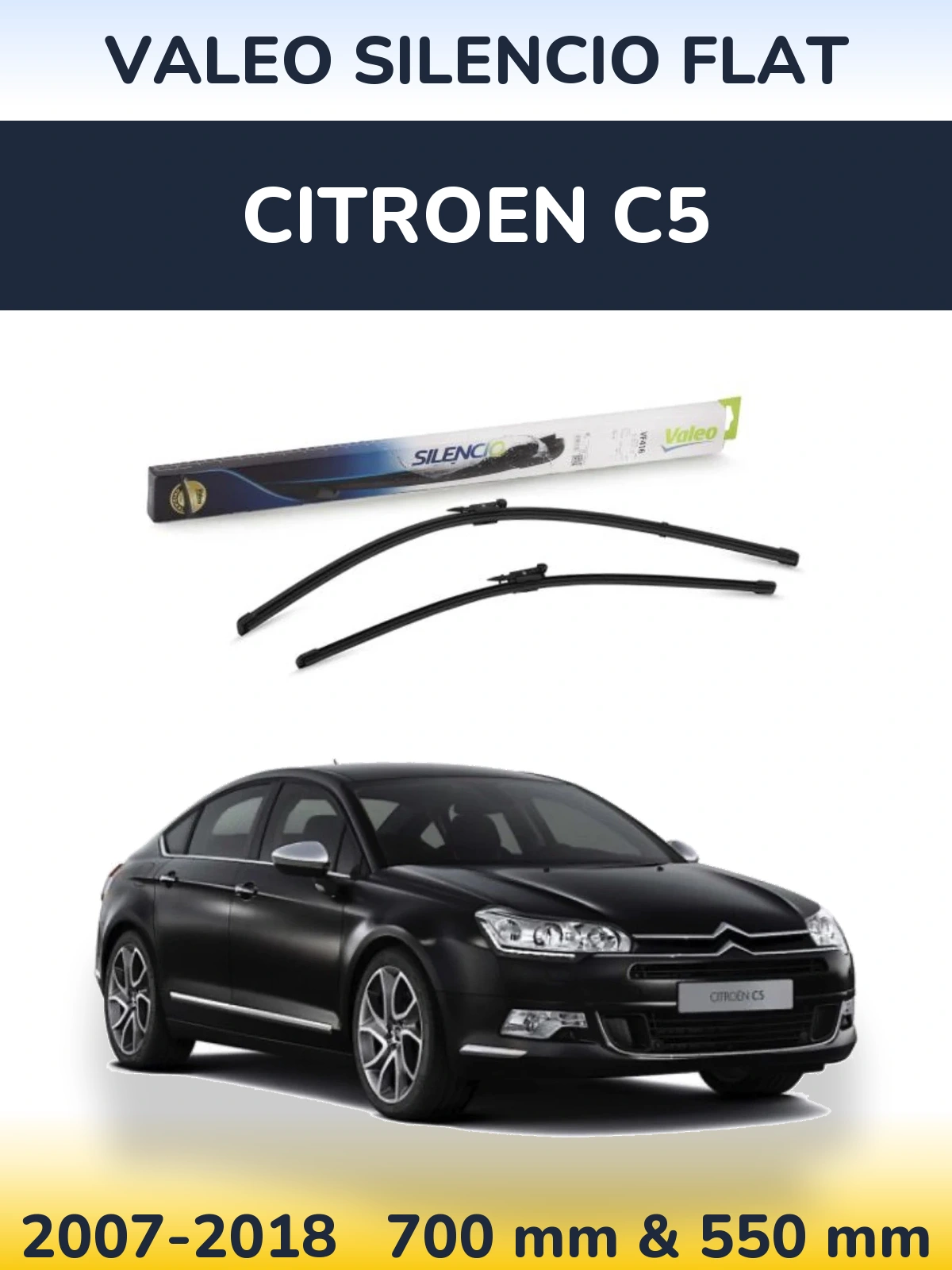 Sada předních stěračů Valeo Silencio Flat 700 a 550 mm pro Citroen C5 2007-2018