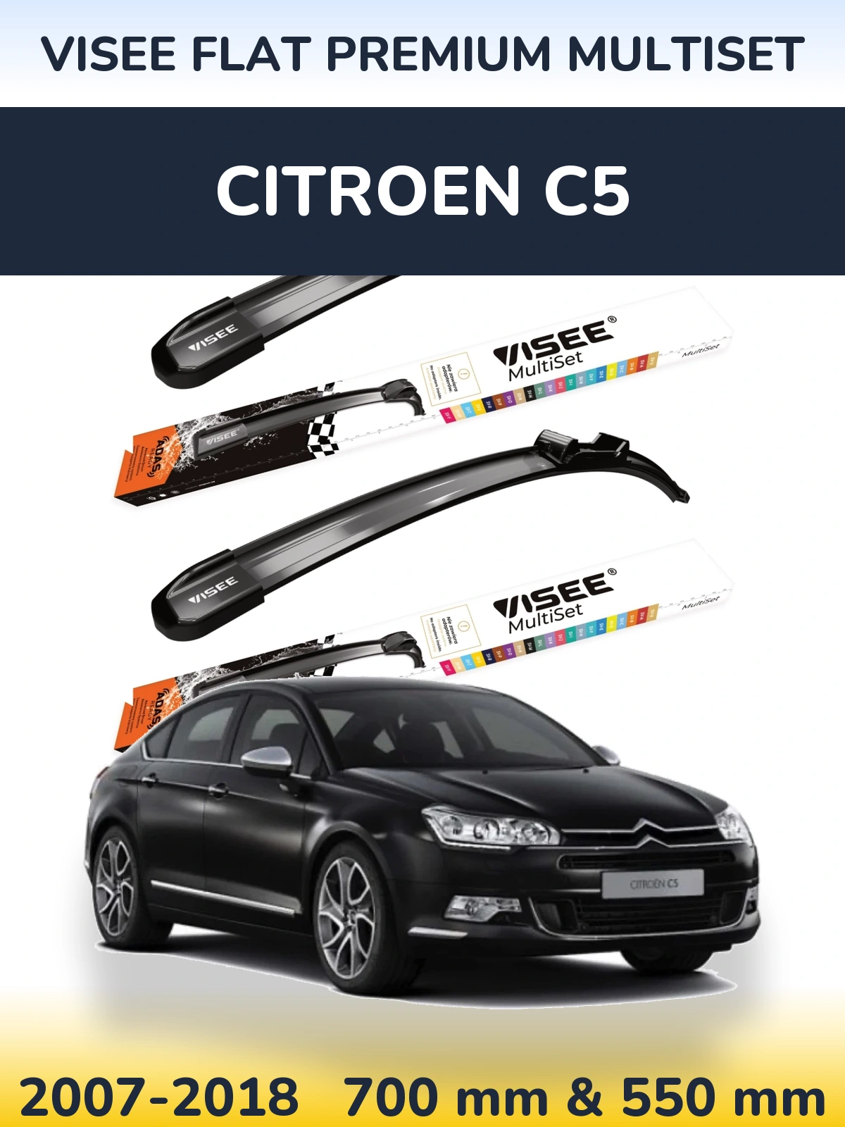 Sada předních stěračů VISEE FLAT PREMIUM MultiSet 700 a 550 mm pro Citroen C5 2007-2018