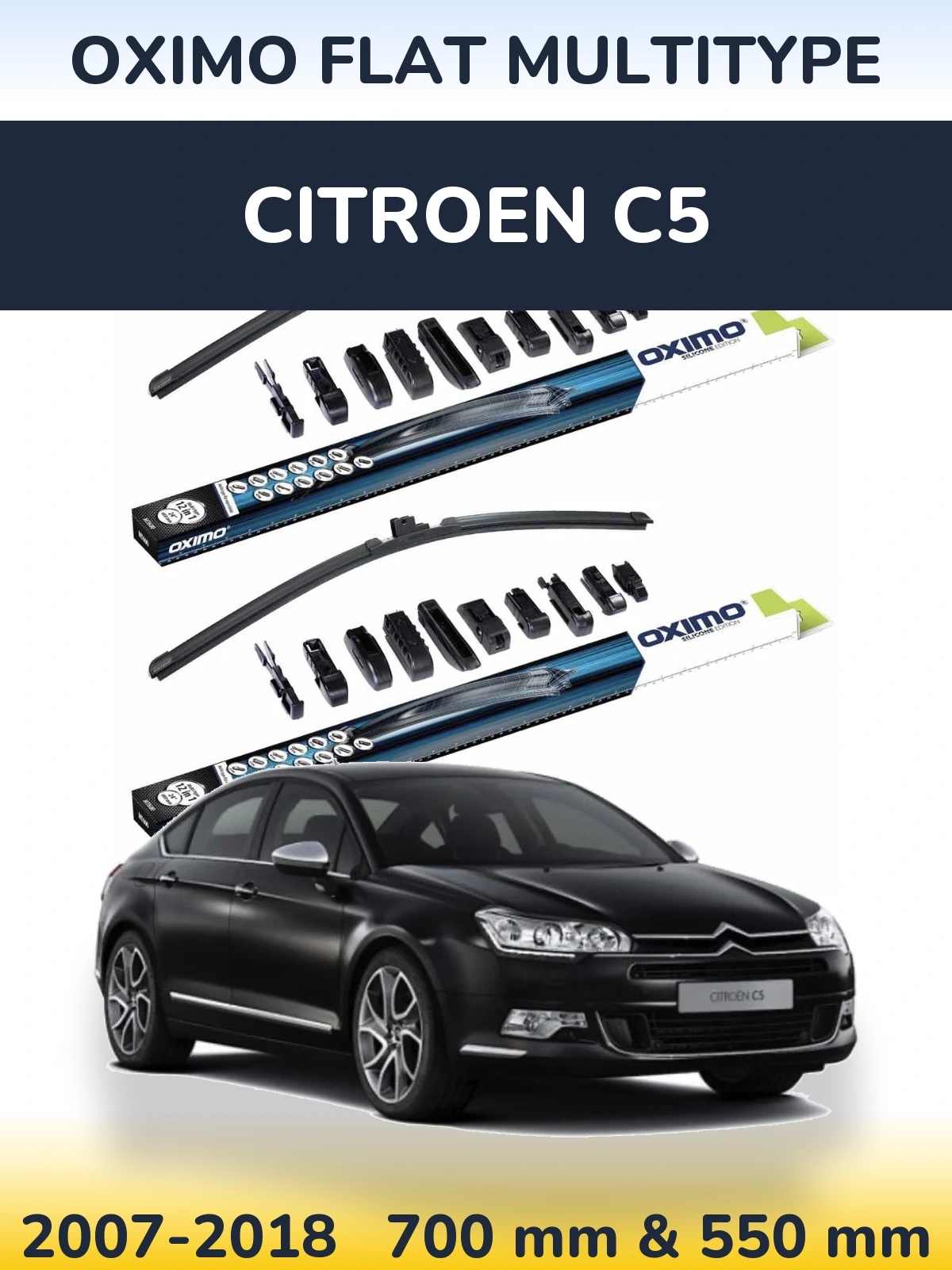 Sada předních stěračů Oximo Flat MultiType 700 a 550 mm pro Citroen C5 2007-2018