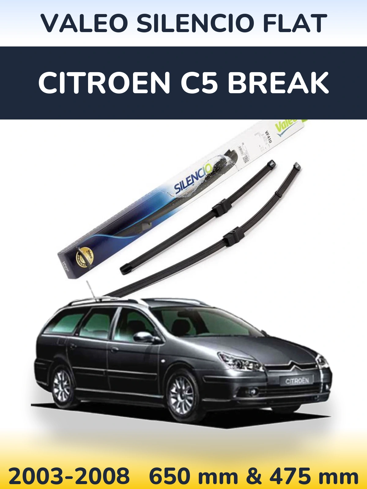 Sada předních stěračů Valeo Silencio Flat 650 a 475 mm pro Citroen C5 Break 2003-2008