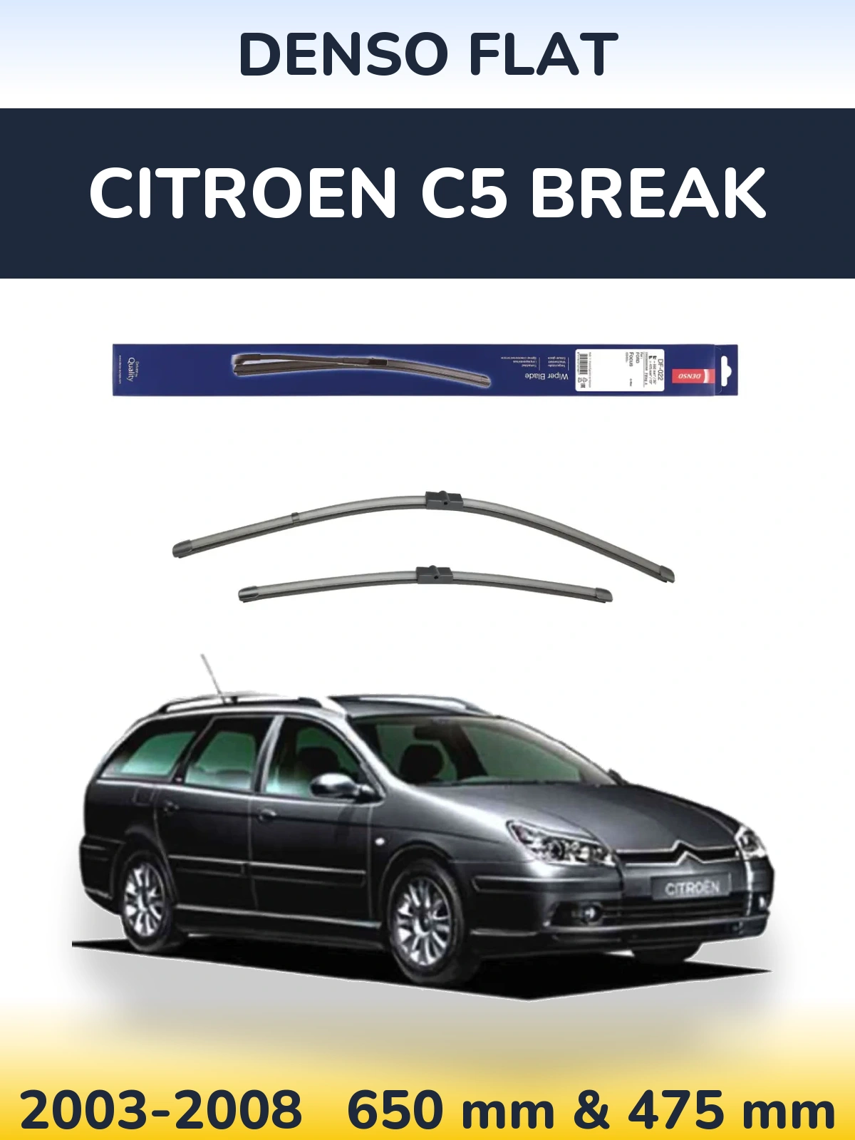 Sada předních stěračů Denso Flat 650 a 475 mm pro Citroen C5 Break 2003-2008