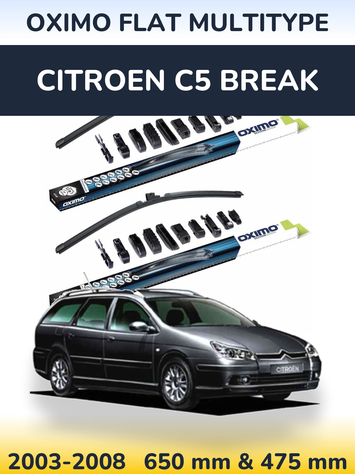 Sada předních stěračů Oximo Flat MultiType 650 a 475 mm pro Citroen C5 Break 2003-2008