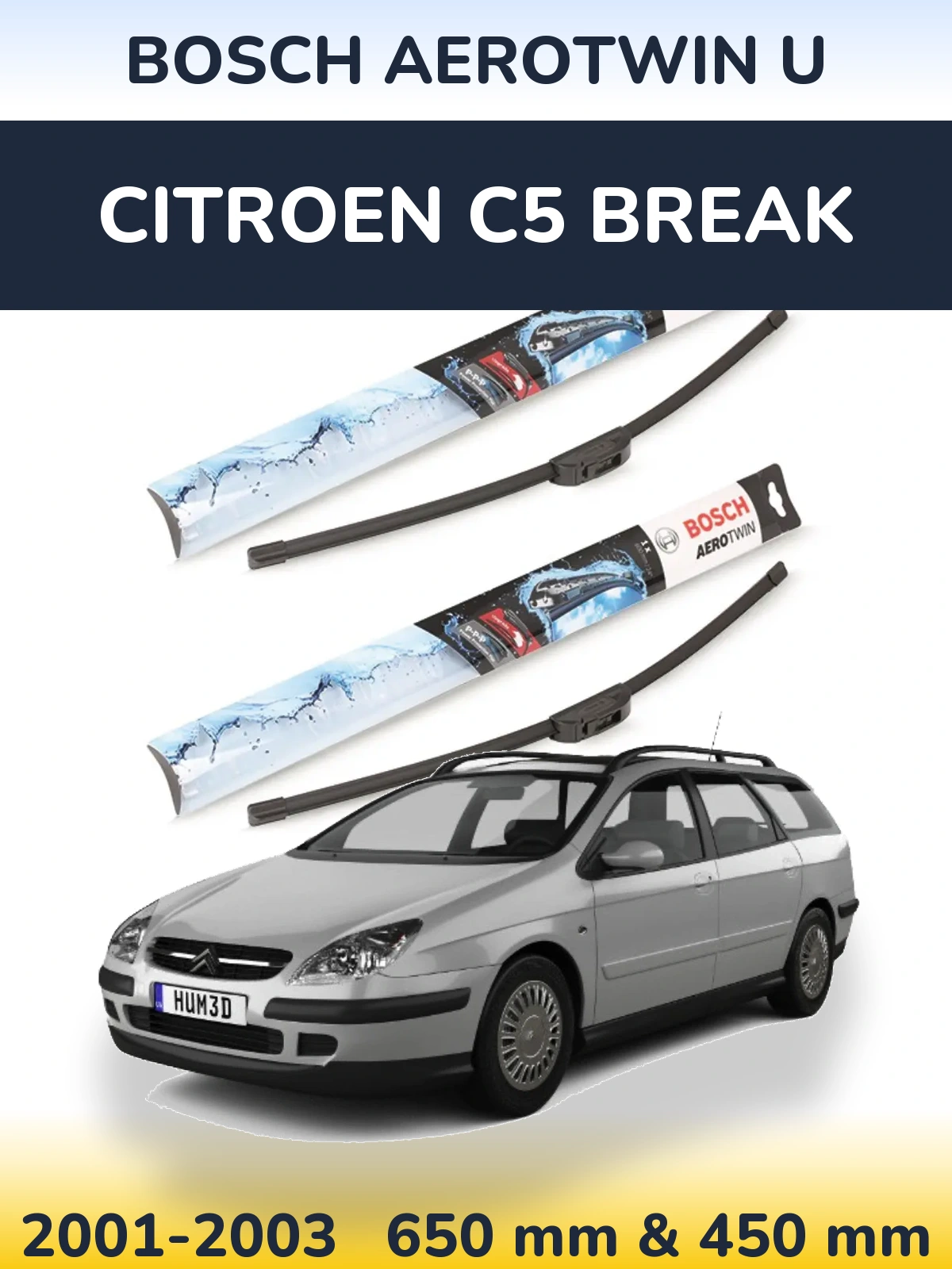 Комплект передніх щіток BOSCH AeroTwin U 650 & 450 мм для Citroen C5 Break 2001-2003