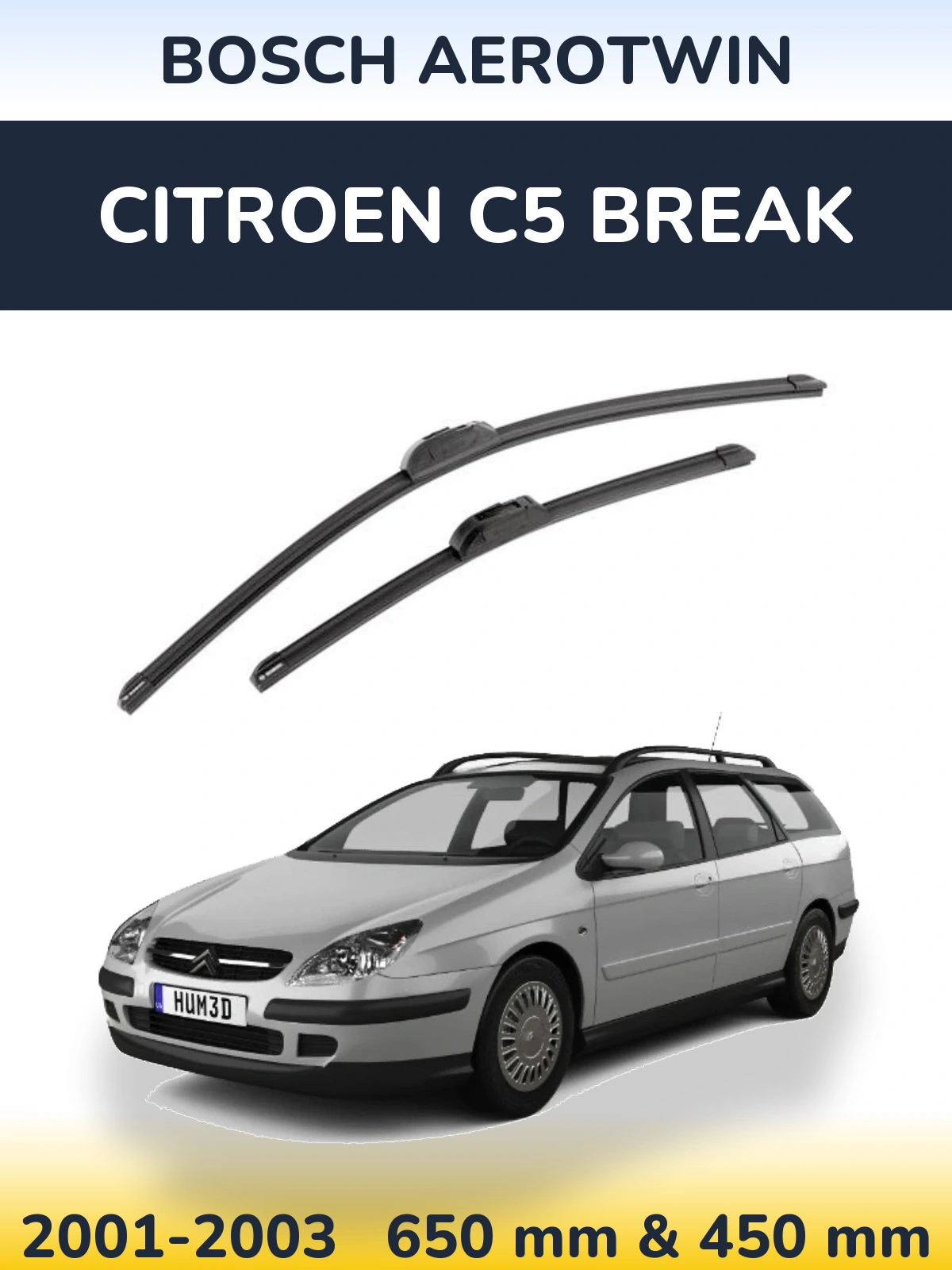 Sada předních stěračů BOSCH AeroTwin 650 a 450 mm pro Citroen C5 Break 2001-2003
