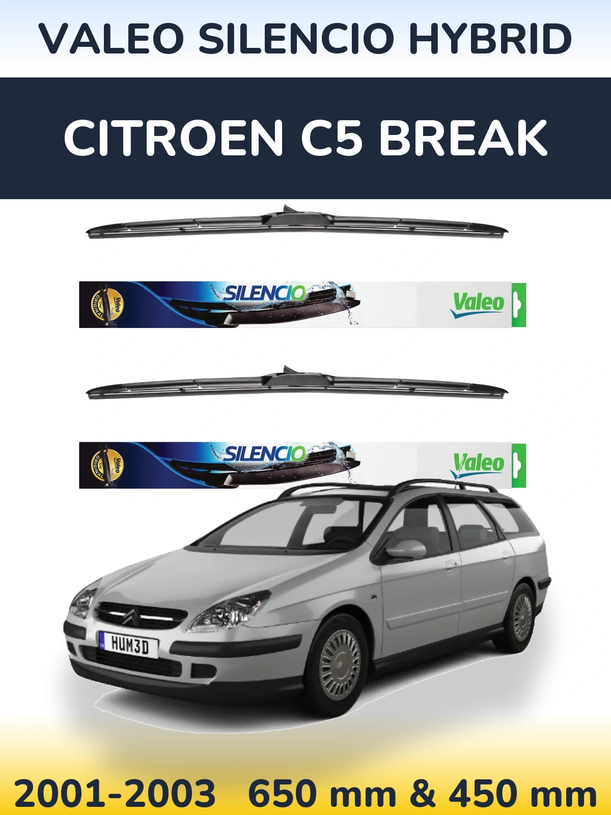 Комплект передніх щіток Valeo Silencio Hybrid 650 & 450 мм для Citroen C5 Break 2001-2003