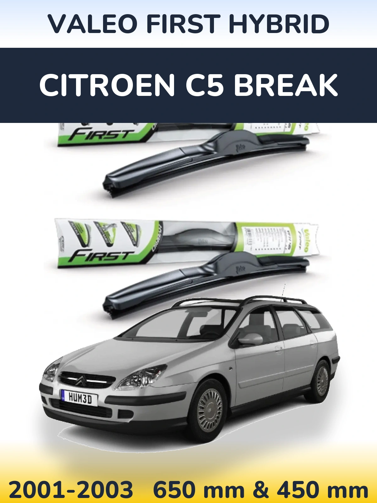 Sada předních stěračů Valeo First Hybrid 650 a 450 mm pro Citroen C5 Break 2001-2003