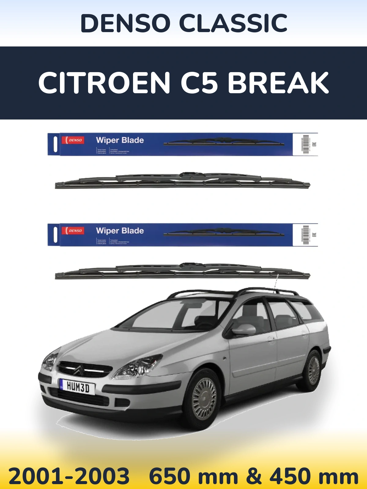Комплект передних дворников Denso Classic 650 & 450 мм для Citroen C5 Break 2001-2003