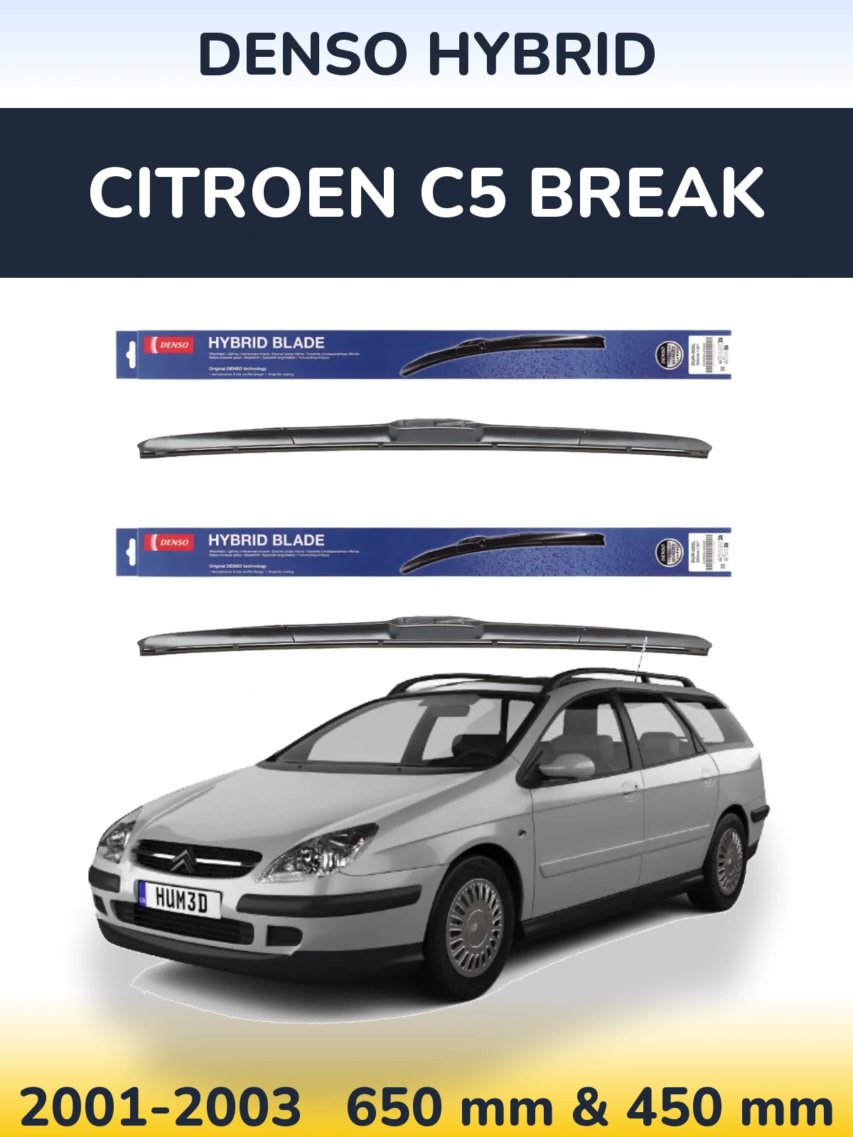 Sada předních stěračů Denso Hybrid 650 a 450 mm pro Citroen C5 Break 2001-2003