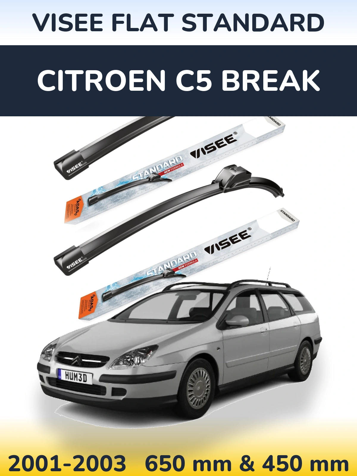 Sada předních stěračů VISEE FLAT STANDARD 650 a 450 mm pro Citroen C5 Break 2001-2003