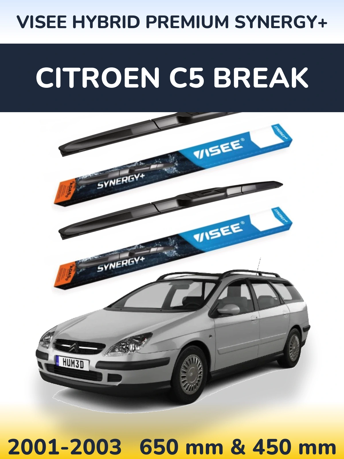 Sada předních stěračů VISEE HYBRID PREMIUM SYNERGY+ 650 a 450 mm pro Citroen C5 Break 2001-2003