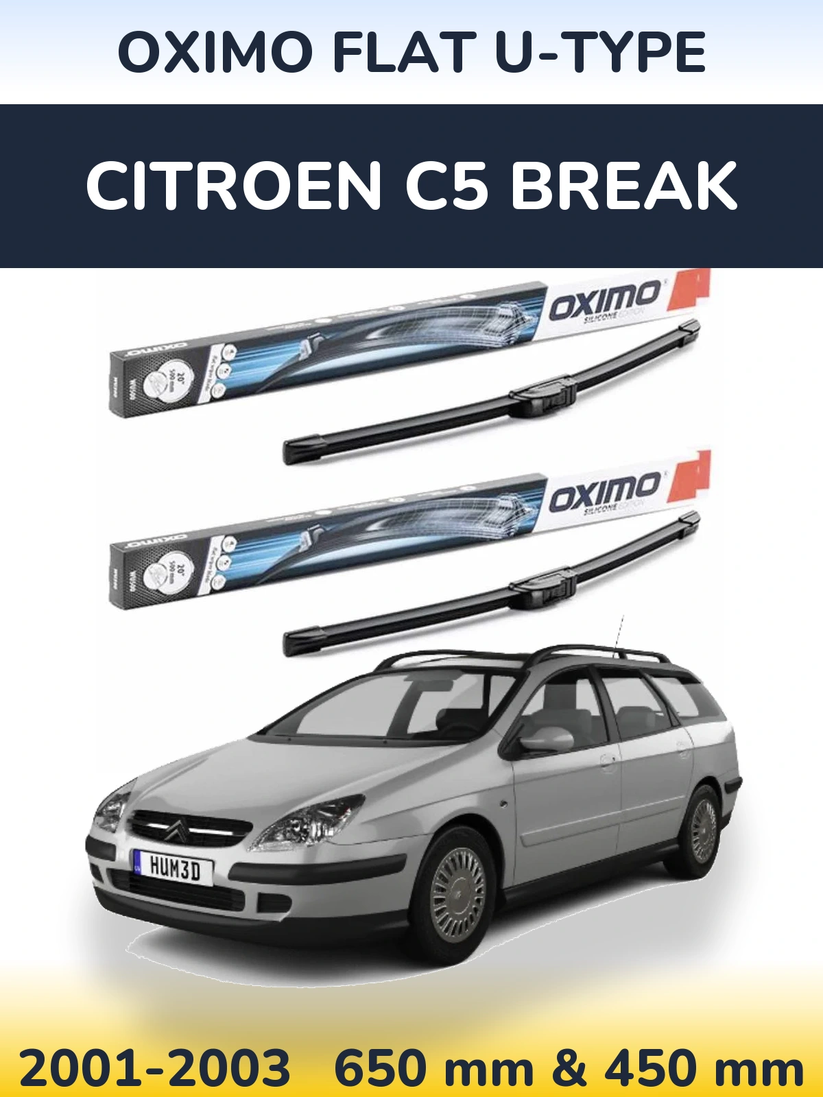 Sada předních stěračů Oximo Flat U-type 650 a 450 mm pro Citroen C5 Break 2001-2003