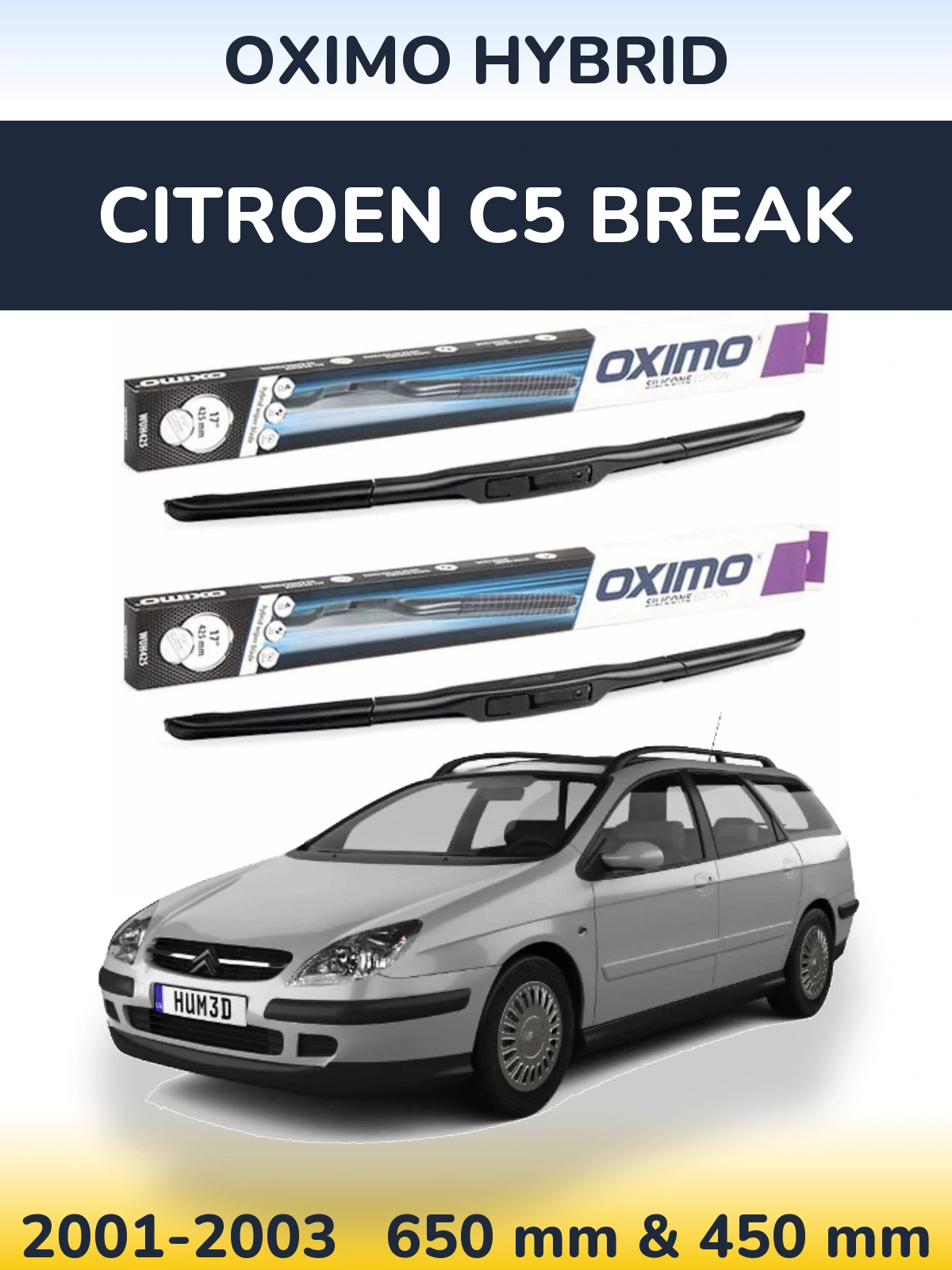Sada předních stěračů Oximo Hybrid 650 a 450 mm pro Citroen C5 Break 2001-2003