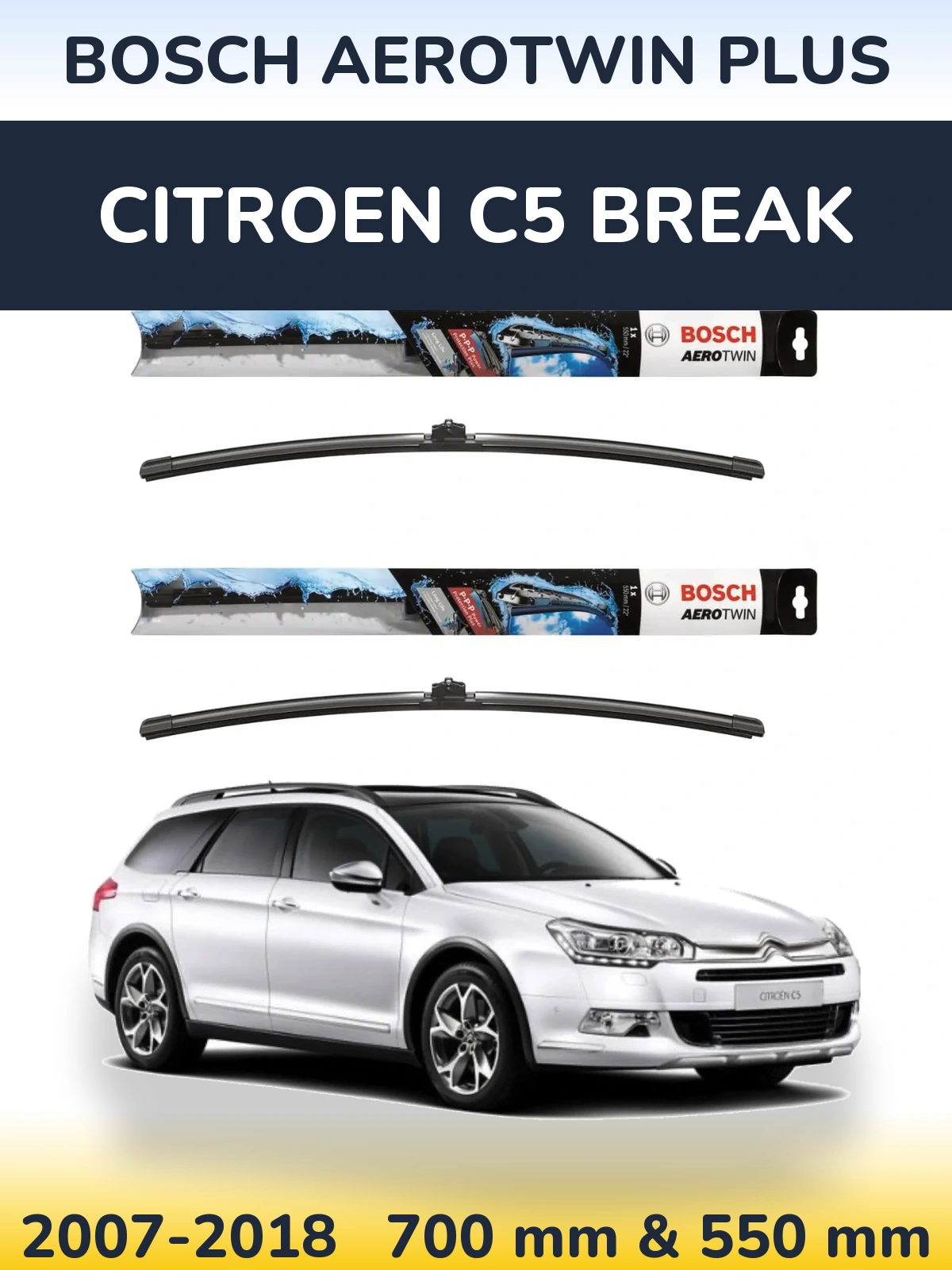 Sada předních stěračů BOSCH AeroTwin Plus 700 a 550 mm pro Citroen C5 Break 2007-2018