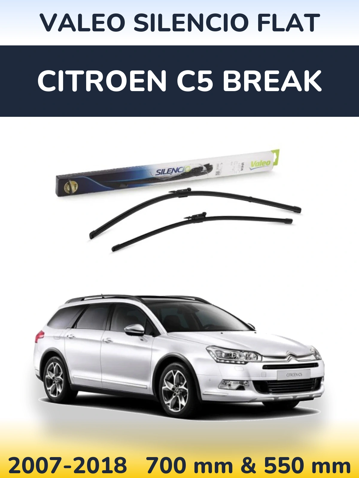 Sada předních stěračů Valeo Silencio Flat 700 a 550 mm pro Citroen C5 Break 2007-2018