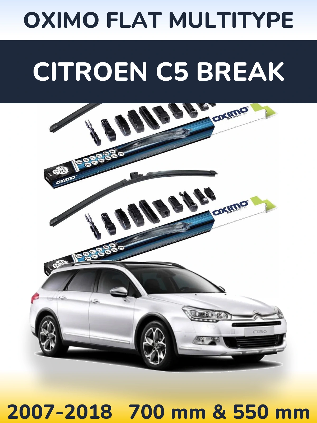 Sada předních stěračů Oximo Flat MultiType 700 a 550 mm pro Citroen C5 Break 2007-2018