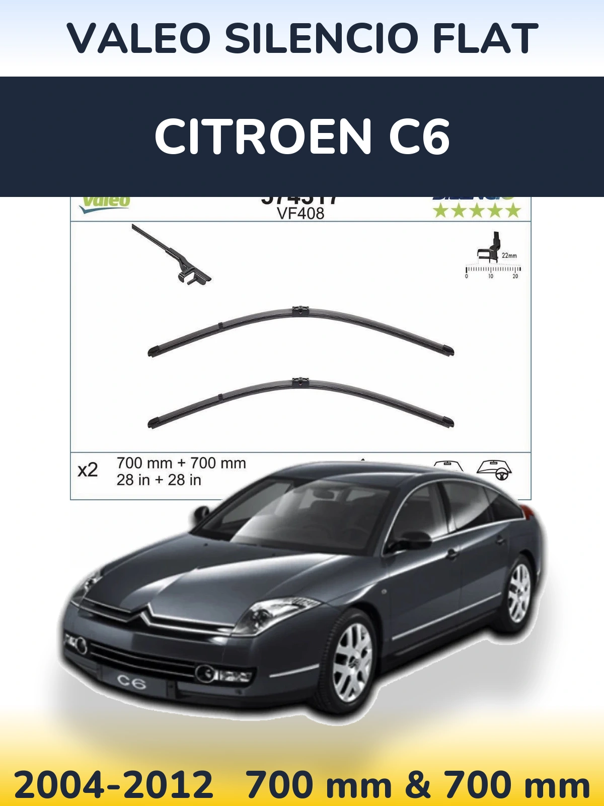 Sada předních stěračů Valeo Silencio Flat 700 a 700 mm pro Citroen C6 2004-2012