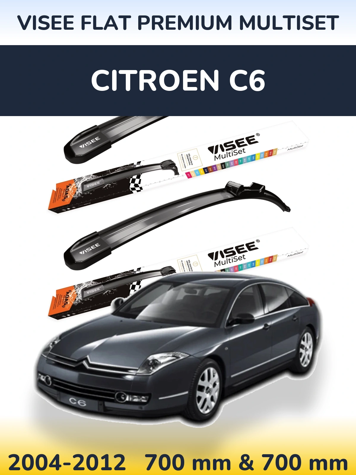 Sada předních stěračů VISEE FLAT PREMIUM MultiSet 700 a 700 mm pro Citroen C6 2004-2012