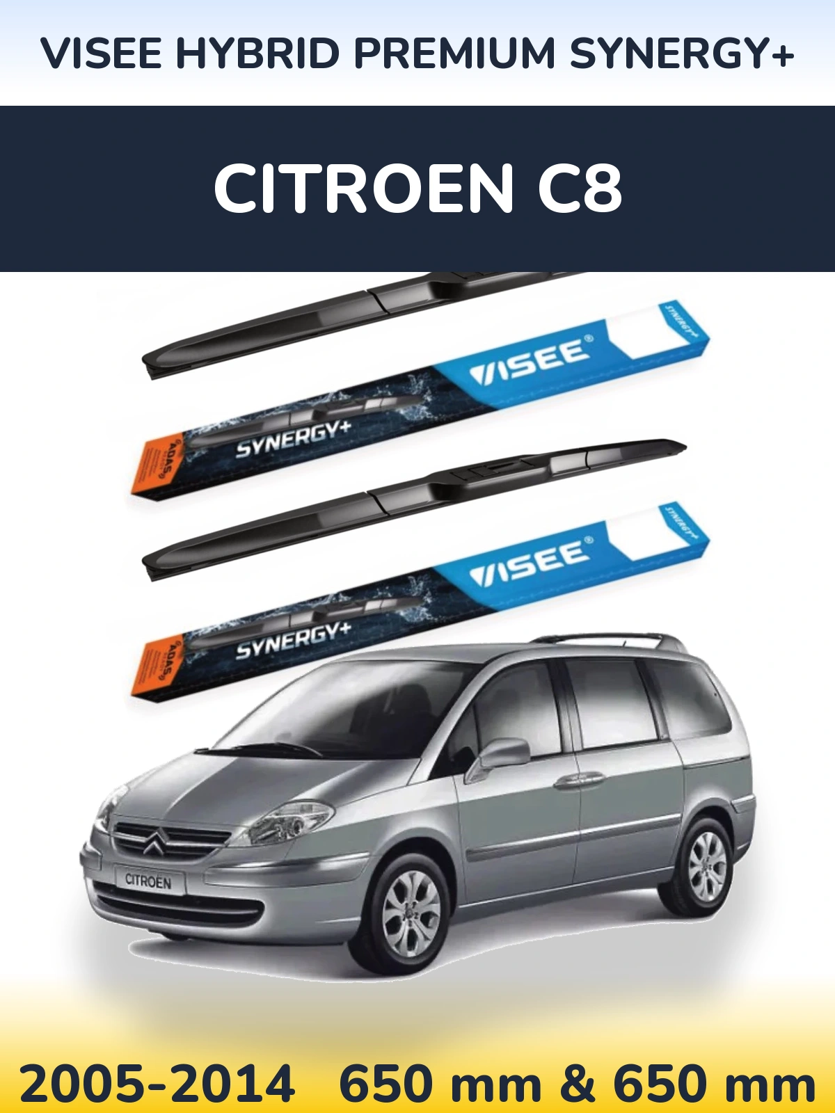 Sada předních stěračů VISEE HYBRID PREMIUM SYNERGY+ 650 a 650 mm pro Citroen C8 2005-2014