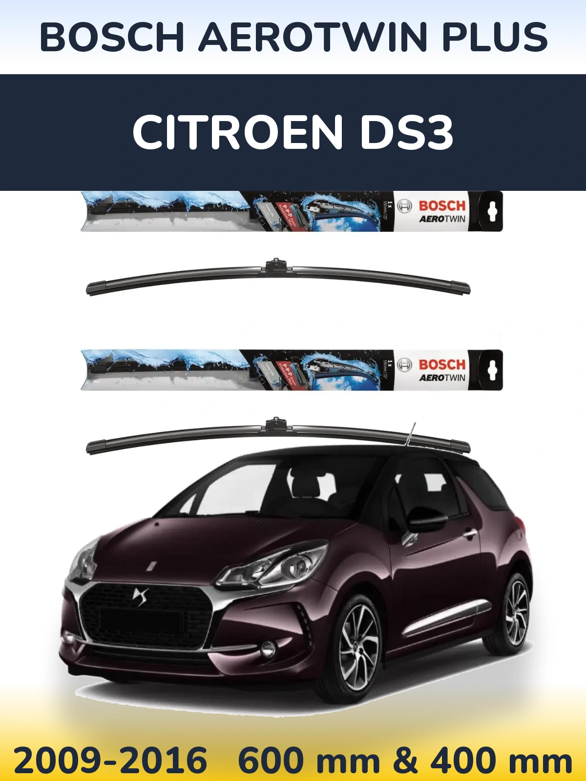 Sada předních stěračů BOSCH AeroTwin Plus 600 a 400 mm pro Citroen DS3 2009-2016