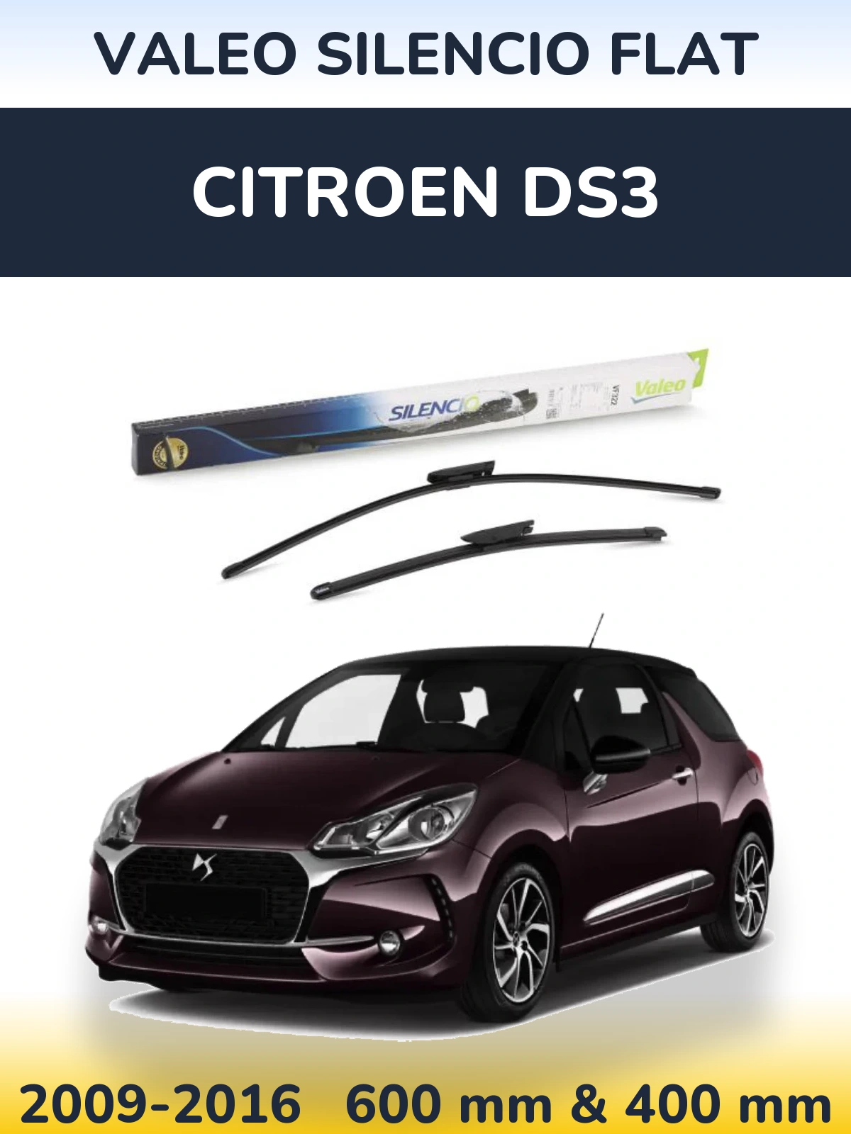 Sada předních stěračů Valeo Silencio Flat 600 a 400 mm pro Citroen DS3 2009-2016