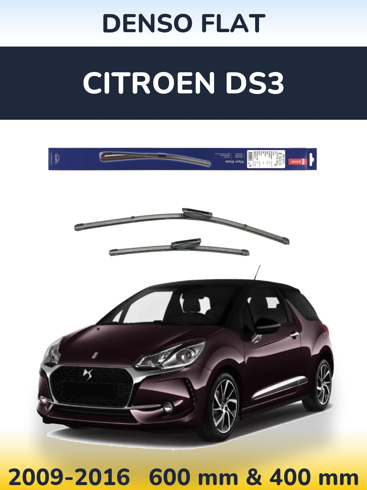 Sada předních stěračů Denso Flat 600 a 400 mm pro Citroen DS3 2009-2016