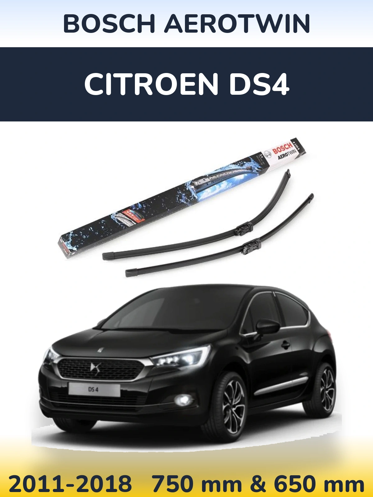 Sada předních stěračů BOSCH AeroTwin 750 a 650 mm pro Citroen DS4 2011-2018