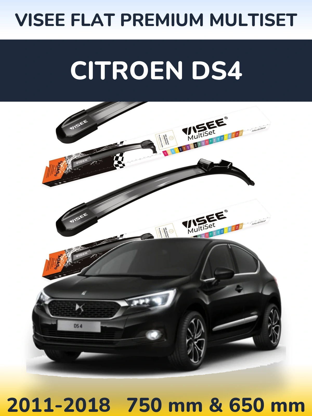 Sada předních stěračů VISEE FLAT PREMIUM MultiSet 750 a 650 mm pro Citroen DS4 2011-2018