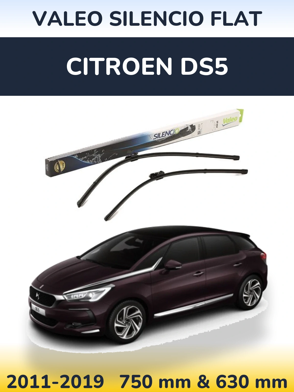 Sada předních stěračů Valeo Silencio Flat 750 a 630 mm pro Citroen DS5 2011-2019