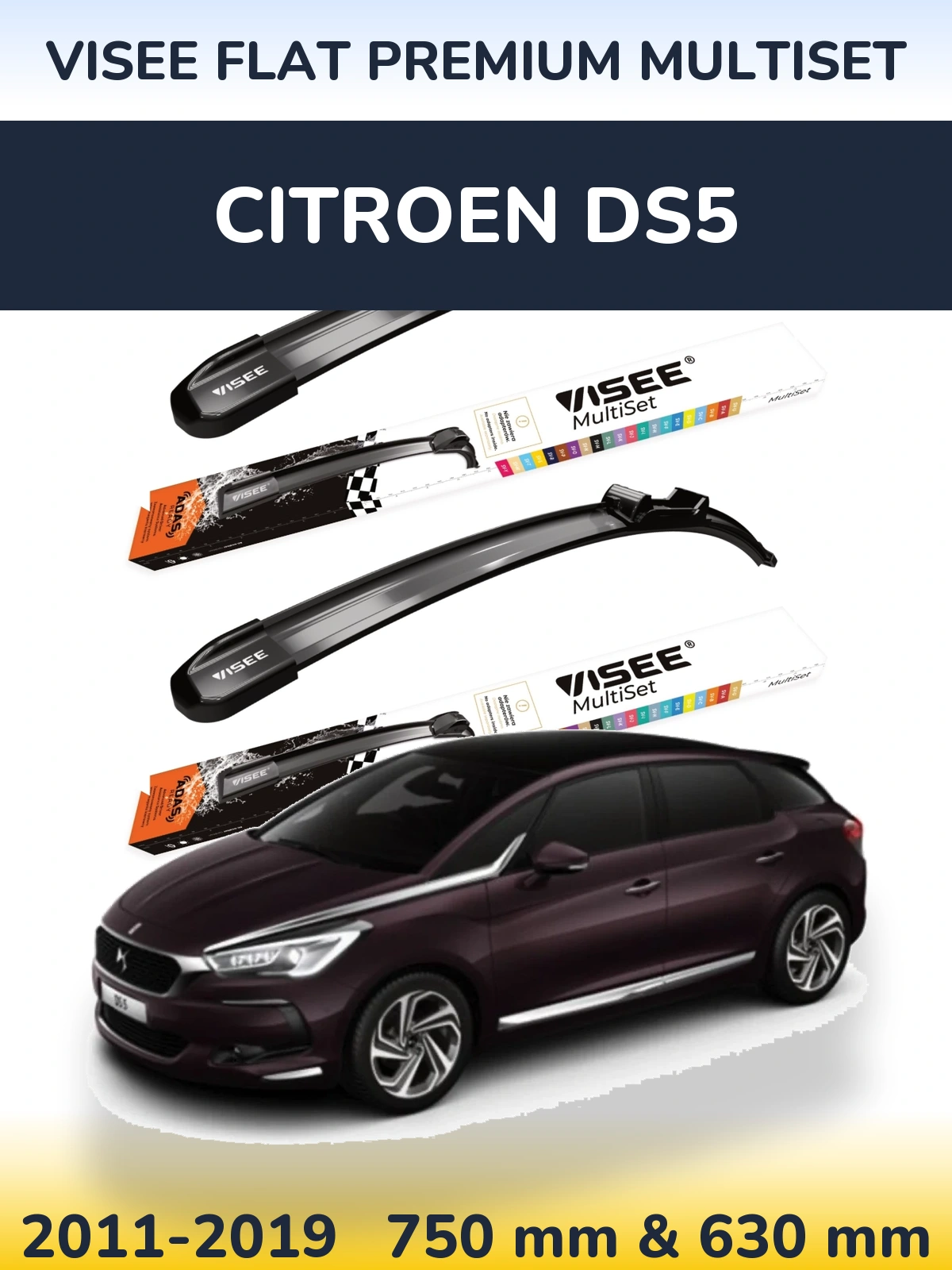 Sada předních stěračů VISEE FLAT PREMIUM MultiSet 750 a 630 mm pro Citroen DS5 2011-2019