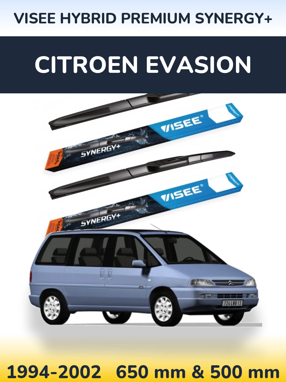Sada předních stěračů VISEE HYBRID PREMIUM SYNERGY+ 650 a 500 mm pro Citroen Evasion 1994-2002