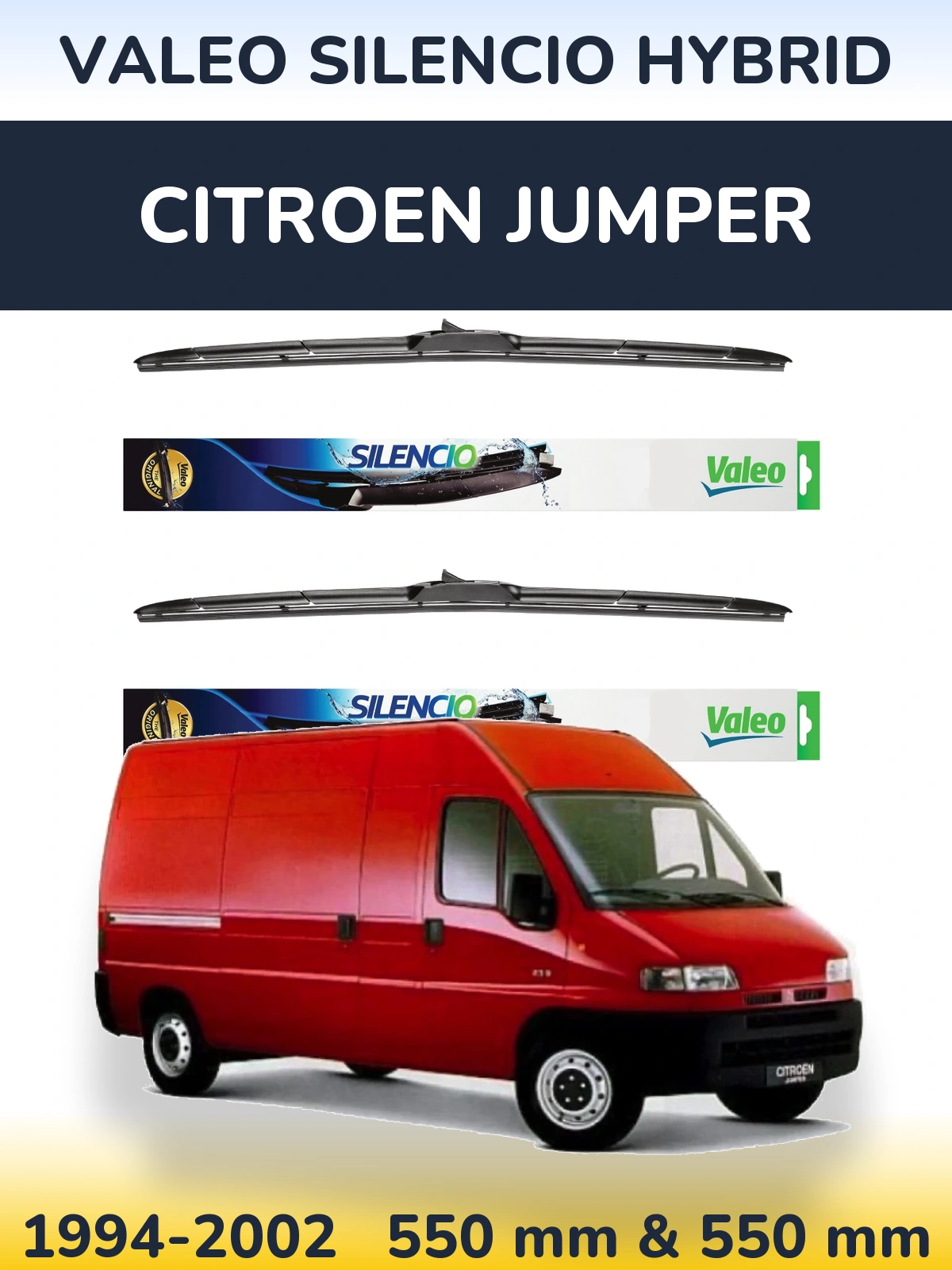 Sada předních stěračů Valeo Silencio Hybrid 550 a 550 mm pro Citroen Jumper 1994-2002