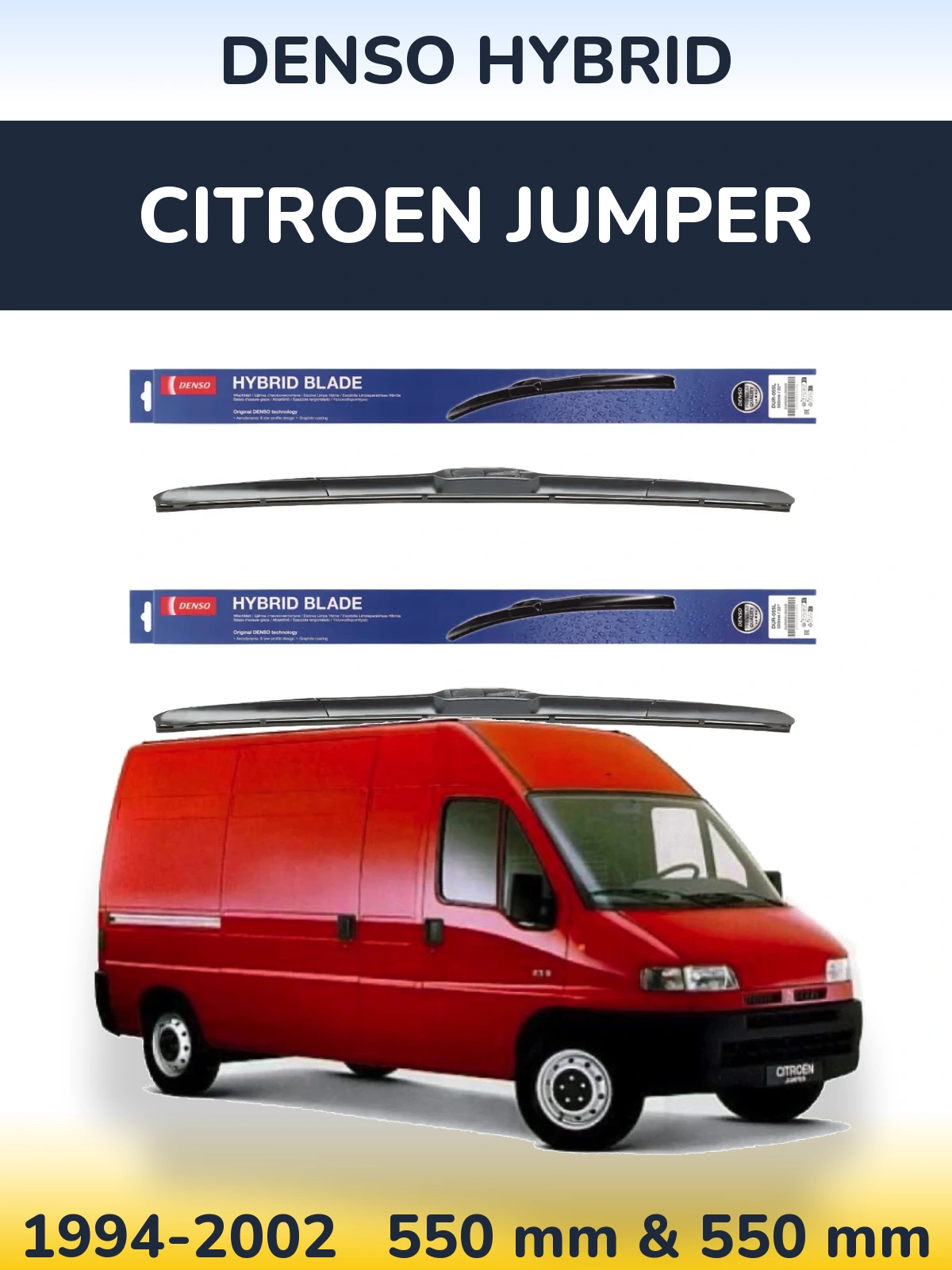 Sada předních stěračů Denso Hybrid 550 a 550 mm pro Citroen Jumper 1994-2002