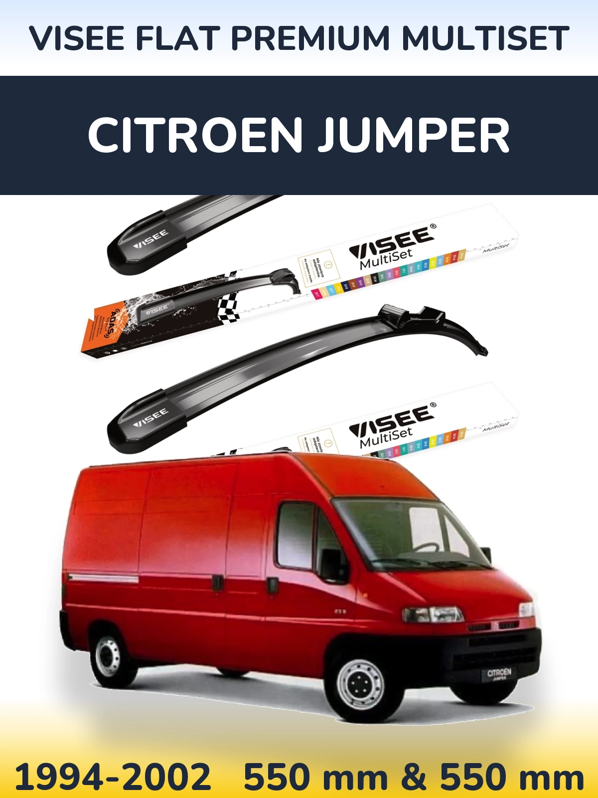 Sada předních stěračů VISEE FLAT PREMIUM MultiSet 550 a 550 mm pro Citroen Jumper 1994-2002