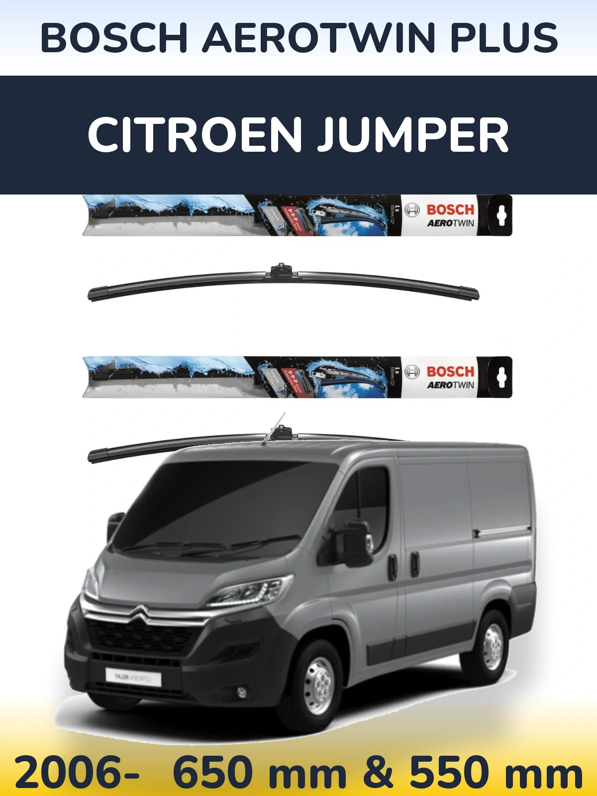Sada předních stěračů BOSCH AeroTwin Plus 650 a 550 mm pro Citroen Jumper 2006-2026