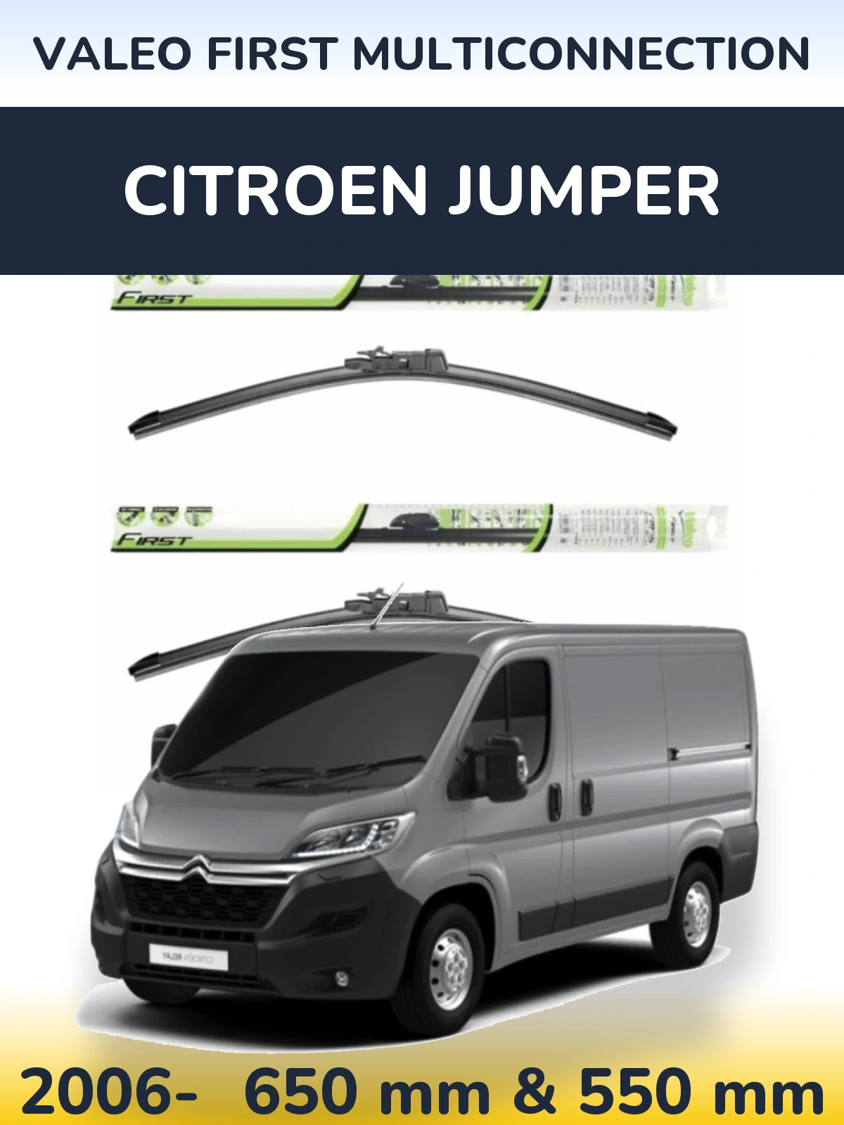 Sada předních stěračů Valeo First MultiConnection 650 a 550 mm pro Citroen Jumper 2006-2026