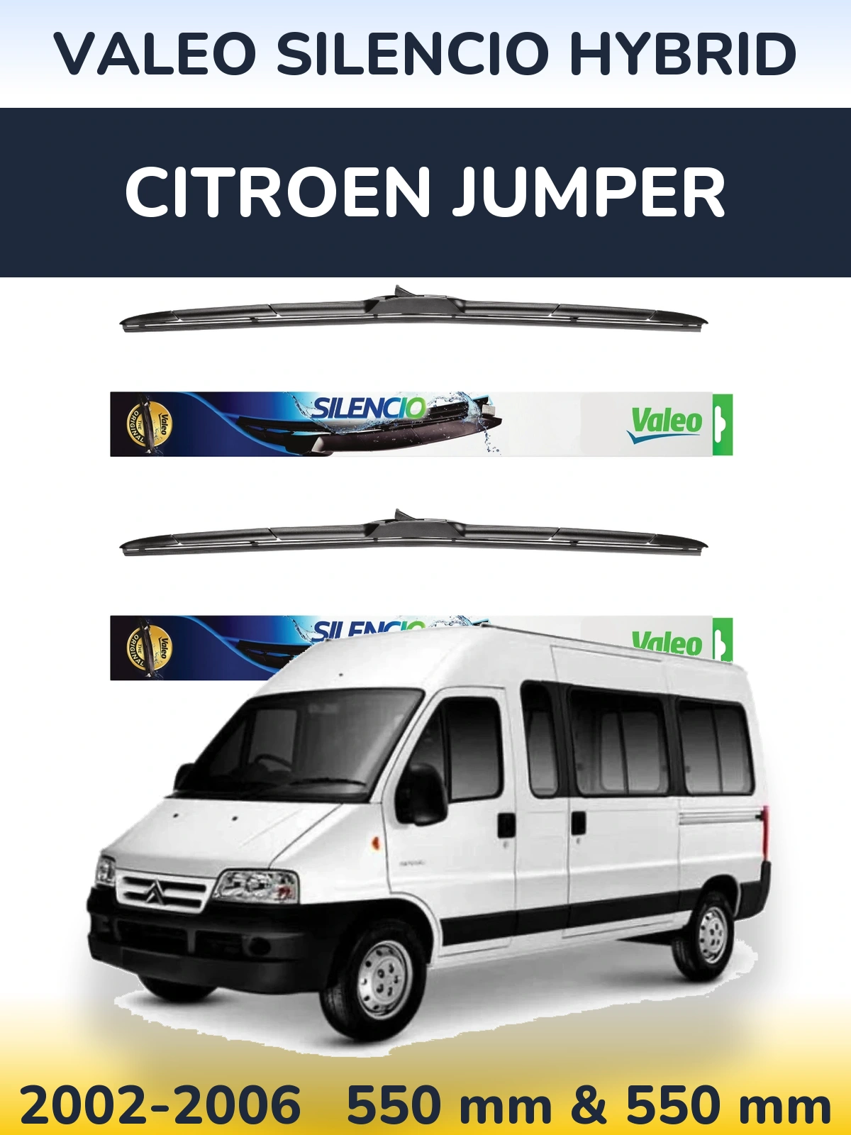 Sada předních stěračů Valeo Silencio Hybrid 550 a 550 mm pro Citroen Jumper 2002-2006