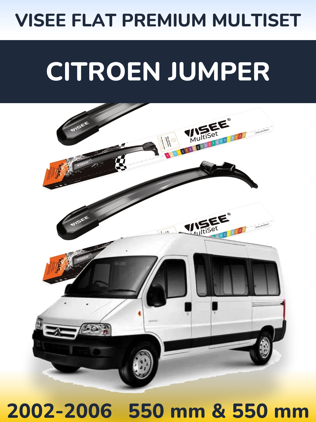 Sada předních stěračů VISEE FLAT PREMIUM MultiSet 550 a 550 mm pro Citroen Jumper 2002-2006