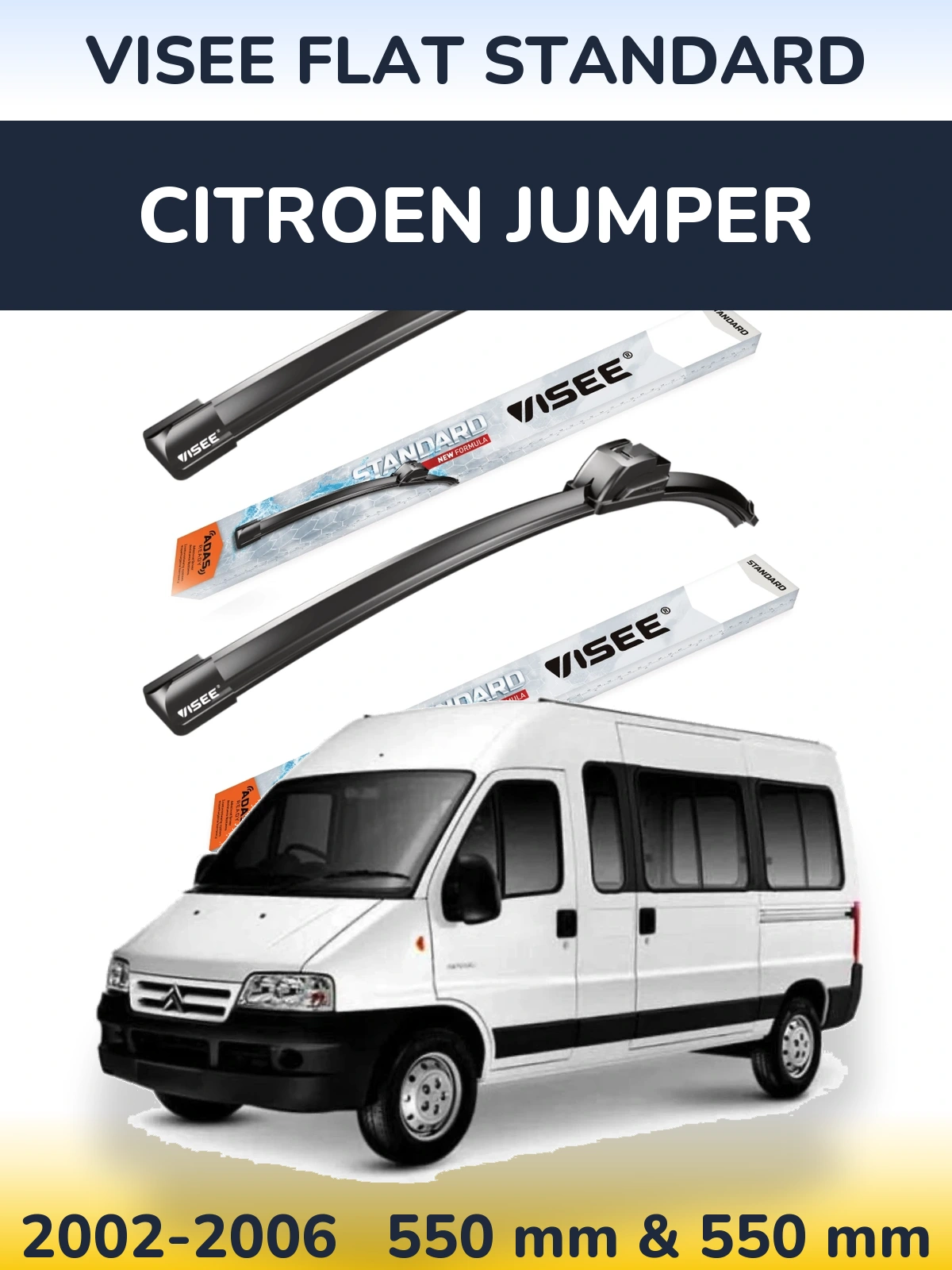 Sada předních stěračů VISEE FLAT STANDARD 550 a 550 mm pro Citroen Jumper 2002-2006