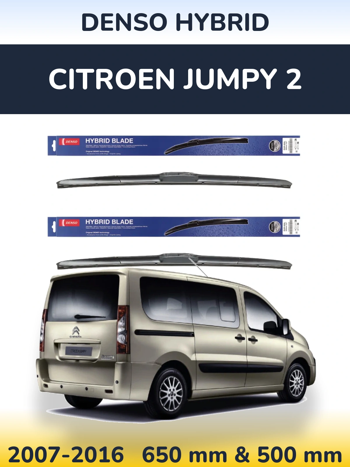 Sada předních stěračů Denso Hybrid 650 a 500 mm pro Citroen Jumpy 2 2007-2016